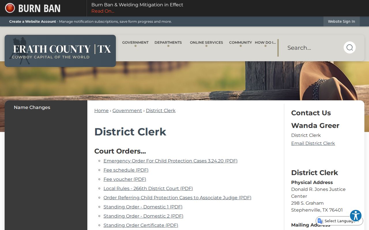 Erath County court docket District Clerk office information