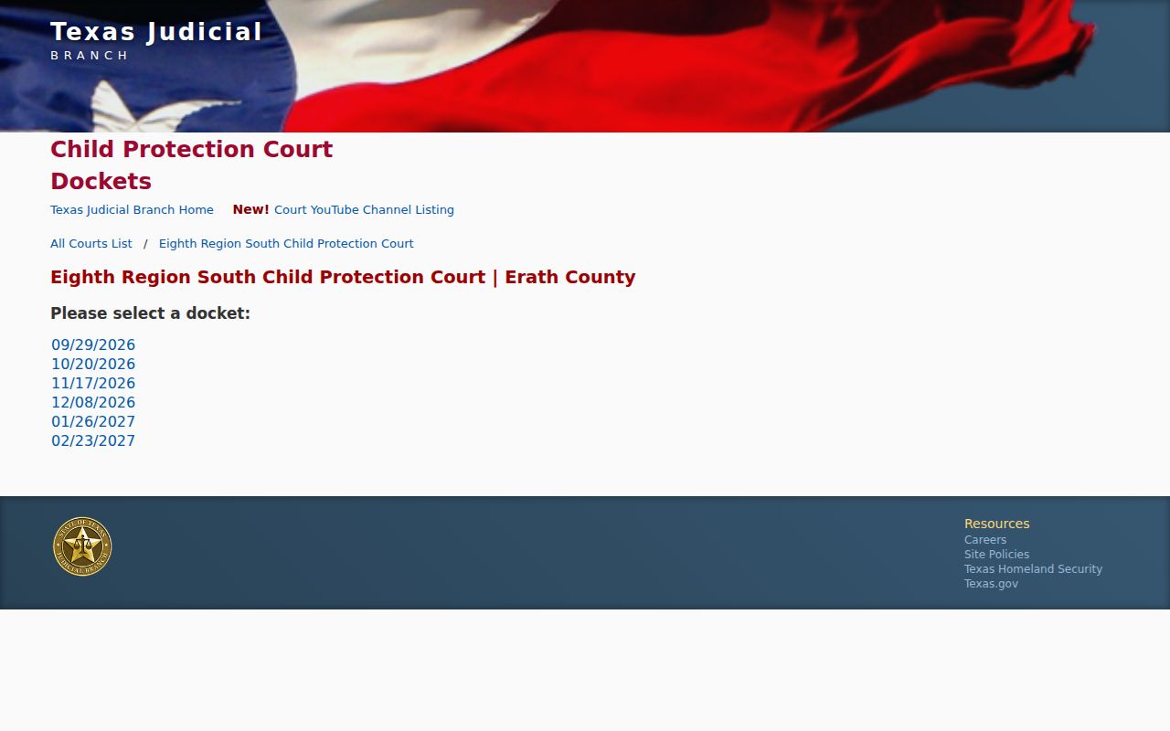 Erath County court schedule child-protection date selector