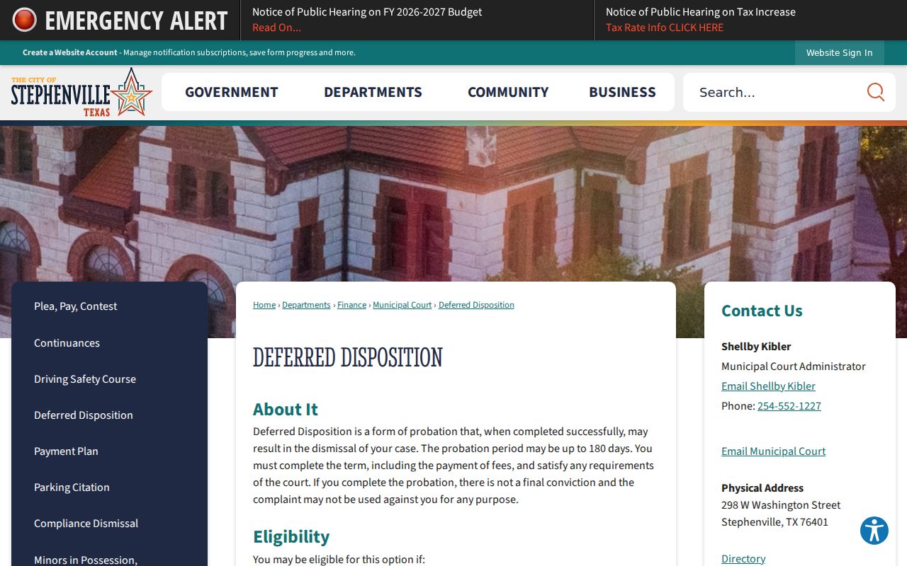 Stephenville court records deferred disposition eligibility