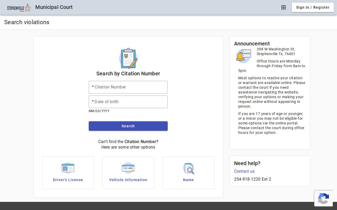Stephenville court records citation search controls